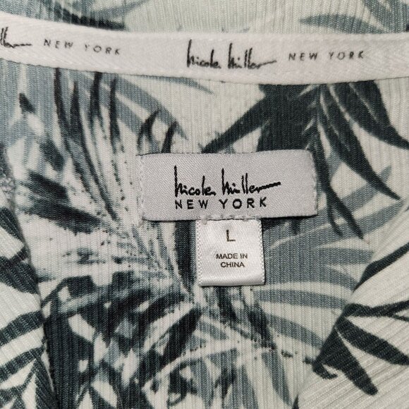 Nicole Miller Womens T L ropical Leaf Print Short Sleeve Button-Up pj set 2522 - Picture 3 of 11